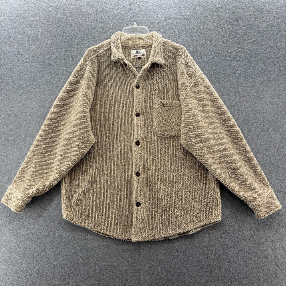 True Grit Shirt Jacket Mens Large Tan Heritage Berber Pile Fleece Big Shirt USA
